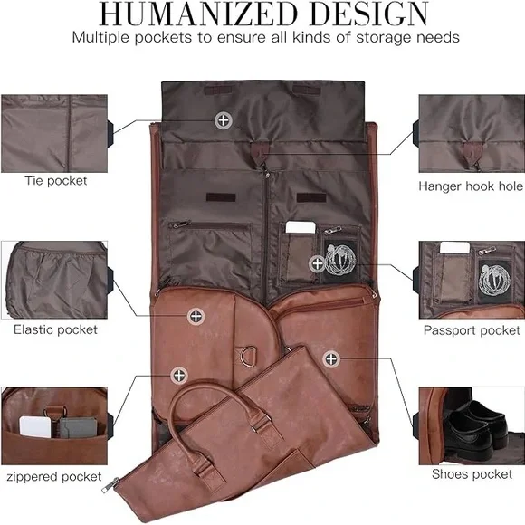 Elegant Brown Leather Garment Duffel Bag for Men - Picture 3 of 5